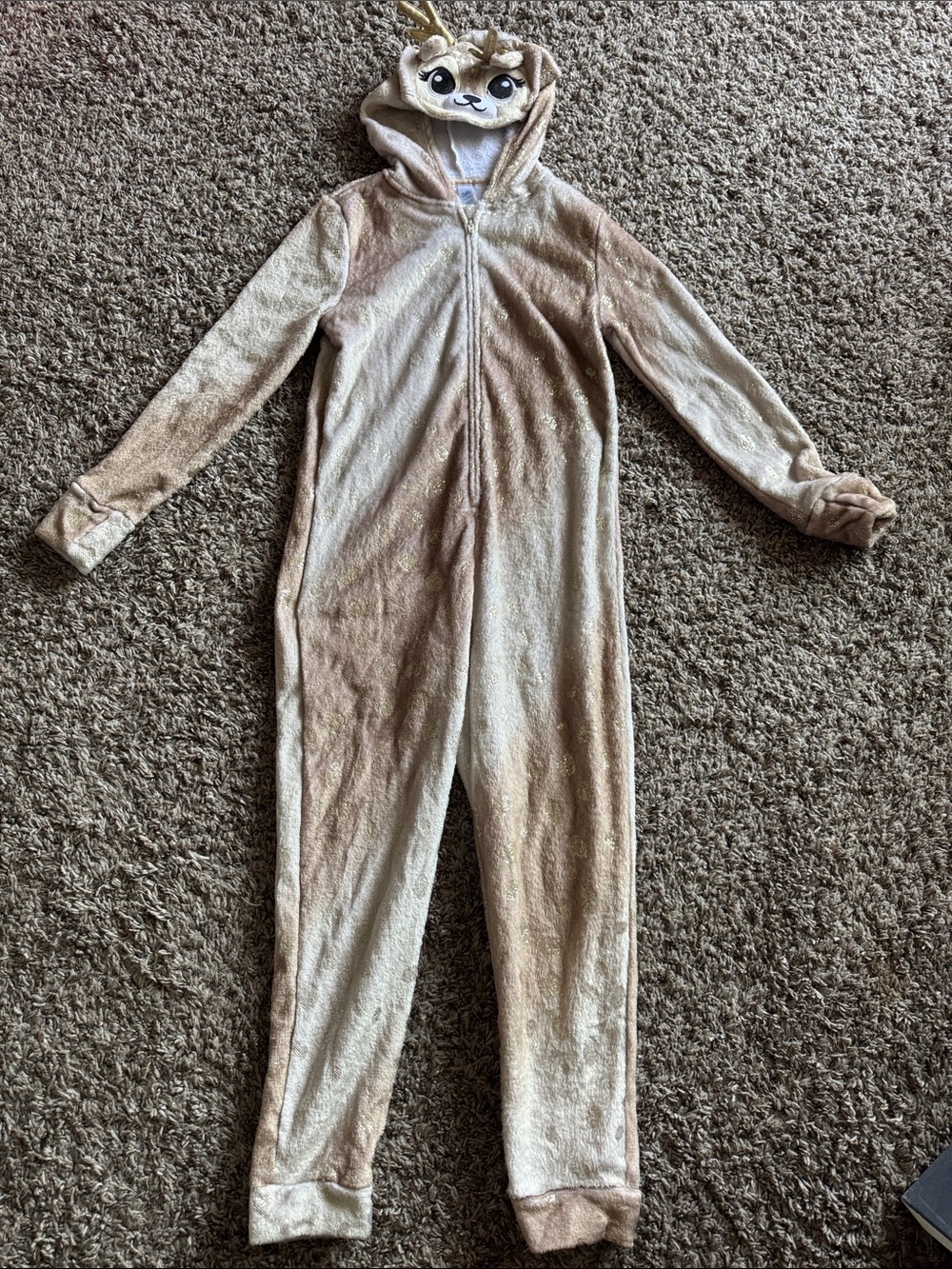 Justice Girls Tan and Cream Deer Onesie Bodysuit with Hood